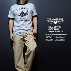 画像2: リンガー トリム Tシャツ メンズ 半袖 アメカジ ミリタリー NAVY 米海軍 SteelJaw ジョーズ 黒 グレー (2)