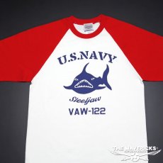 画像7: ラグラン Tシャツ メンズ 半袖 アメカジ MAVERICKS ブランド ミリタリー NAVY 米海軍 SteelJaw ジョーズ ホワイト レッド (7)