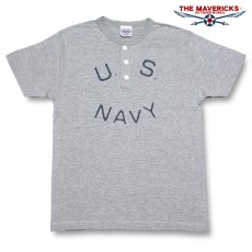 画像4: THE MAVERICKS ブランド 半袖 ヘンリーネックＴシャツ U.S.NAVY 米海軍 ロゴ 杢グレー (4)