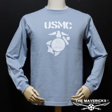 画像6: ミリタリー 長袖 Tシャツ メンズ MAVEVICKS ブランド 綿 USMC 米海兵隊 マリンモデル ブルーグレー 水色 (6)
