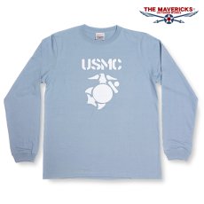画像1: ミリタリー 長袖 Tシャツ メンズ MAVEVICKS ブランド 綿 USMC 米海兵隊 マリンモデル ブルーグレー 水色 (1)