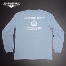 画像5: ミリタリー 長袖 Tシャツ メンズ MAVEVICKS ブランド 綿 USMC 米海兵隊 マリンモデル ブルーグレー 水色 (5)