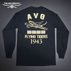画像3: ミリタリー 長袖 Tシャツ メンズ THE MAVEVICKS ブランド US綿100% AVGフライングタイガース ブラック 黒 (3)