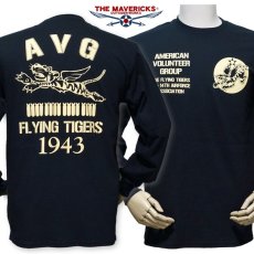 画像1: ミリタリー 長袖 Tシャツ メンズ THE MAVEVICKS ブランド US綿100% AVGフライングタイガース ブラック 黒 (1)