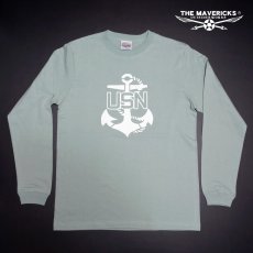 画像2: ミリタリー 長袖 Tシャツ メンズ THE MAVEVICKS ブランド 綿100% NAVY 米海軍 USN 錨マーク スモークグリーン (2)