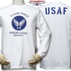 画像1: ミリタリー 長袖 Tシャツ メンズ THE MAVEVICKS ブランド 綿100% USAF エアフォース ホワイト 白 (1)