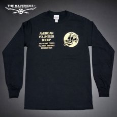 画像2: ミリタリー 長袖 Tシャツ メンズ THE MAVEVICKS ブランド US綿100% AVGフライングタイガース ブラック 黒 (2)
