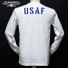 画像3: ミリタリー 長袖 Tシャツ メンズ THE MAVEVICKS ブランド 綿100% USAF エアフォース ホワイト 白 (3)