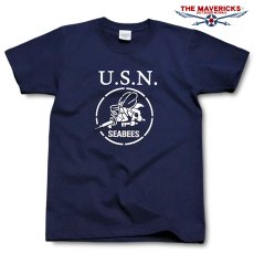 画像1: 極厚 スーパーヘビーウェイト Tシャツ 半袖 ミリタリー NAVY 米海軍 SeaBees / 紺 ネイビー (1)