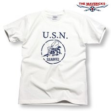 画像1: 極厚 スーパーヘビーウェイト Tシャツ 半袖 ミリタリー NAVY 米海軍 SeaBees / 白 ホワイト (1)