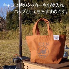 画像2: ランチバッグ ミニトートバッグ キャンバス地 帆布 ミリタリー 米海軍 SeaBees 蜂 キャメル 茶 (2)