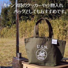 画像2: ランチバッグ ミニトートバッグ キャンバス地 帆布 ミリタリー 米海軍 SeaBees 蜂 オリーブドラブ (2)