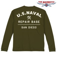 画像1: 水陸両用 ラッシュガード にも使える メンズ 長袖 ドライ 速乾 Tシャツ 米海軍 REPAIR BASE ミリタリー オリーブドラブ (1)