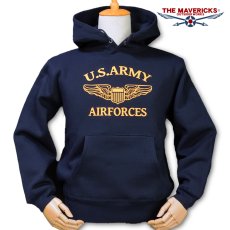 画像1: スウェット パーカー メンズ プルオーバー 裏起毛 THE MAVERICKS ブランド ミリタリー ARMY AIRFORCE エアフォース パイロットウィング ネイビー 紺 (1)