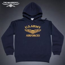 画像7: スウェット パーカー メンズ プルオーバー 裏起毛 THE MAVERICKS ブランド ミリタリー ARMY AIRFORCE エアフォース パイロットウィング ネイビー 紺 (7)