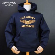 画像3: スウェット パーカー メンズ プルオーバー 裏起毛 THE MAVERICKS ブランド ミリタリー ARMY AIRFORCE エアフォース パイロットウィング ネイビー 紺 (3)