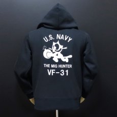 画像8: THE MAVERICKS 10oz裏起毛 スウェット ジップアップパーカー 米海軍NAVY 黒猫 ブラック (8)