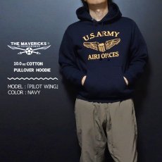 画像2: スウェット パーカー メンズ プルオーバー 裏起毛 THE MAVERICKS ブランド ミリタリー ARMY AIRFORCE エアフォース パイロットウィング ネイビー 紺 (2)