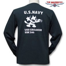 画像1: 極厚 スーパーヘビーウェイト ミリタリー メンズ 長袖 Tシャツ 米海軍 NAVY CROAKER ブラック 黒 (1)