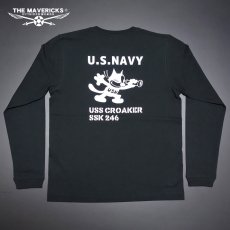 画像10: 極厚 スーパーヘビーウェイト ミリタリー メンズ 長袖 Tシャツ 米海軍 NAVY CROAKER ブラック 黒 (10)