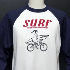 画像9: MVRX ブランド 長袖 Tシャツ ラグランスリーブ SURF モデル 自転車 サーフ ホワイト ネイビー (9)