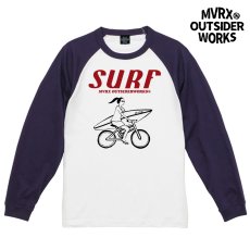 画像1: MVRX ブランド 長袖 Tシャツ ラグランスリーブ SURF モデル 自転車 サーフ ホワイト ネイビー (1)