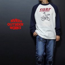 画像2: MVRX ブランド 長袖 Tシャツ ラグランスリーブ SURF モデル 自転車 サーフ ホワイト ネイビー (2)