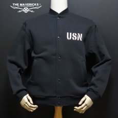 画像5: 裏起毛 スウェット スナップジャケット ミリタリージャケット THE MAVERICKS ブランド US.NAVY 米海軍 ブラック 黒 (5)