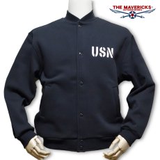 画像2: 裏起毛 スウェット スナップジャケット ミリタリージャケット THE MAVERICKS ブランド US.NAVY 米海軍 ブラック 黒 (2)