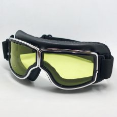 画像7: バイク ゴーグル ビンテージ レトロ タイプ 新品 ブラック イエローレンズ 黄色レンズ 合皮 (7)