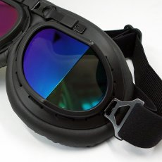 画像4: バイク ゴーグル ブリティッシュ ビンテージ レトロ タイプ 新品 ブラック ブルーミラー (4)