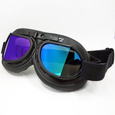 画像3: バイク ゴーグル ブリティッシュ ビンテージ レトロ タイプ 新品 ブラック ブルーミラー (3)