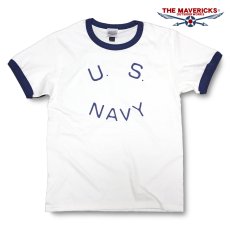 画像1: Tシャツ US NAVY 米海軍  ロゴ ミリタリー トリム リンガ ー Ｔシャツ 白 紺 ネイビー (1)