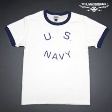 画像11: Tシャツ US NAVY 米海軍  ロゴ ミリタリー トリム リンガ ー Ｔシャツ 白 紺 ネイビー (11)