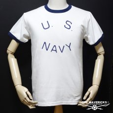 画像6: Tシャツ US NAVY 米海軍  ロゴ ミリタリー トリム リンガ ー Ｔシャツ 白 紺 ネイビー (6)