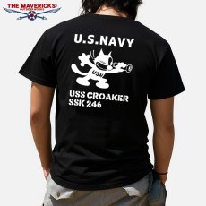 画像3: 極厚 スーパーヘビーウェイト ミリタリー Tシャツ 米海軍 黒猫 CROAKER 黒 ブラック (3)