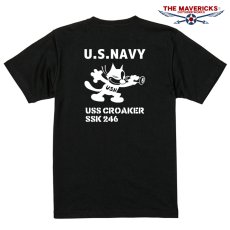 画像1: 極厚 スーパーヘビーウェイト ミリタリー Tシャツ 米海軍 黒猫 CROAKER 黒 ブラック (1)