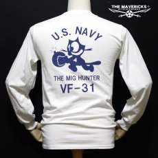 画像5: ミリタリー 長袖 Tシャツ メンズ MAVEVICKS ブランド 綿100% NAVY 米海軍 黒猫 ホワイト 白 (5)