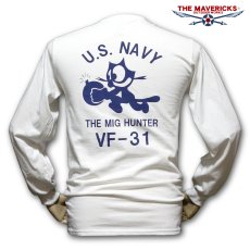画像1: ミリタリー 長袖 Tシャツ メンズ MAVEVICKS ブランド 綿100% NAVY 米海軍 黒猫 ホワイト 白 (1)
