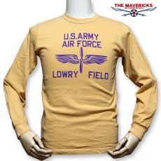 画像1: 長袖Tシャツ メンズ 後染め ビンテージ加工 ミリタリー LOWRY FIELD ARMYエアフォース米陸軍航空隊 マスタード イエロー (1)