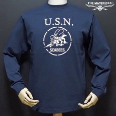 画像5: 極厚 スーパーヘビーウェイト ミリタリー メンズ 長袖 Tシャツ 米海軍 SEABEES ネイビー 紺 米綿 (5)