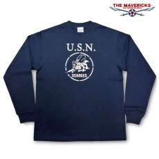 画像1: 極厚 スーパーヘビーウェイト ミリタリー メンズ 長袖 Tシャツ 米海軍 SEABEES ネイビー 紺 米綿 (1)