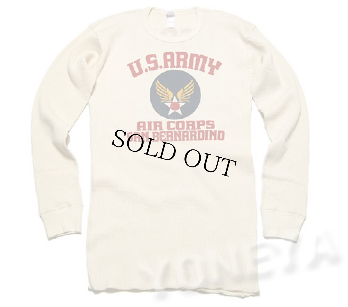 画像1: ミリタリー サーマル ワッフル 長袖Tシャツ USAAC アメリカ 陸軍航空隊 MAVEVICKS /  生成り ナチュラル (1)