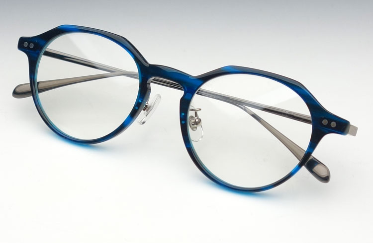 鯖江 日本製 めがね 職人 ハンドメイド 個性的 ボストン 眼鏡 / ブルー 青 べっ甲柄
