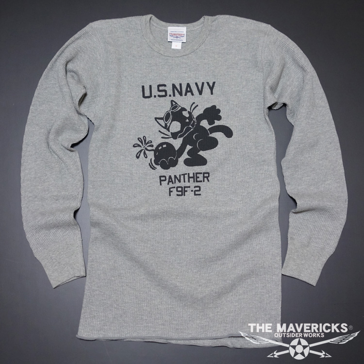 ミリタリー サーマル ワッフル 生地 ロンT 長袖 Tシャツ ビンテージ メンズ ロング 米海軍 MAVEVICKS ブランド ロゴT