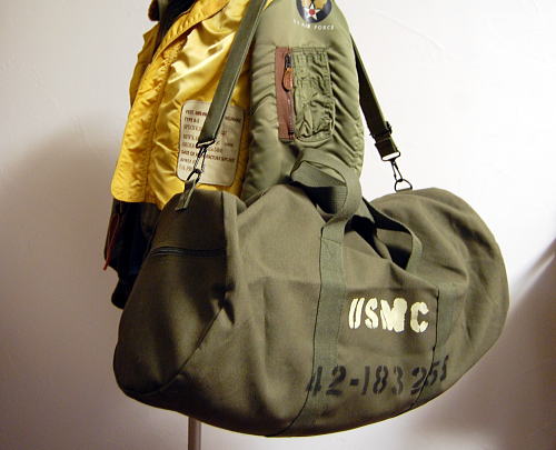 USMC ステンシル コットンキャンバス ショルダーボストンバッグ オリーブ